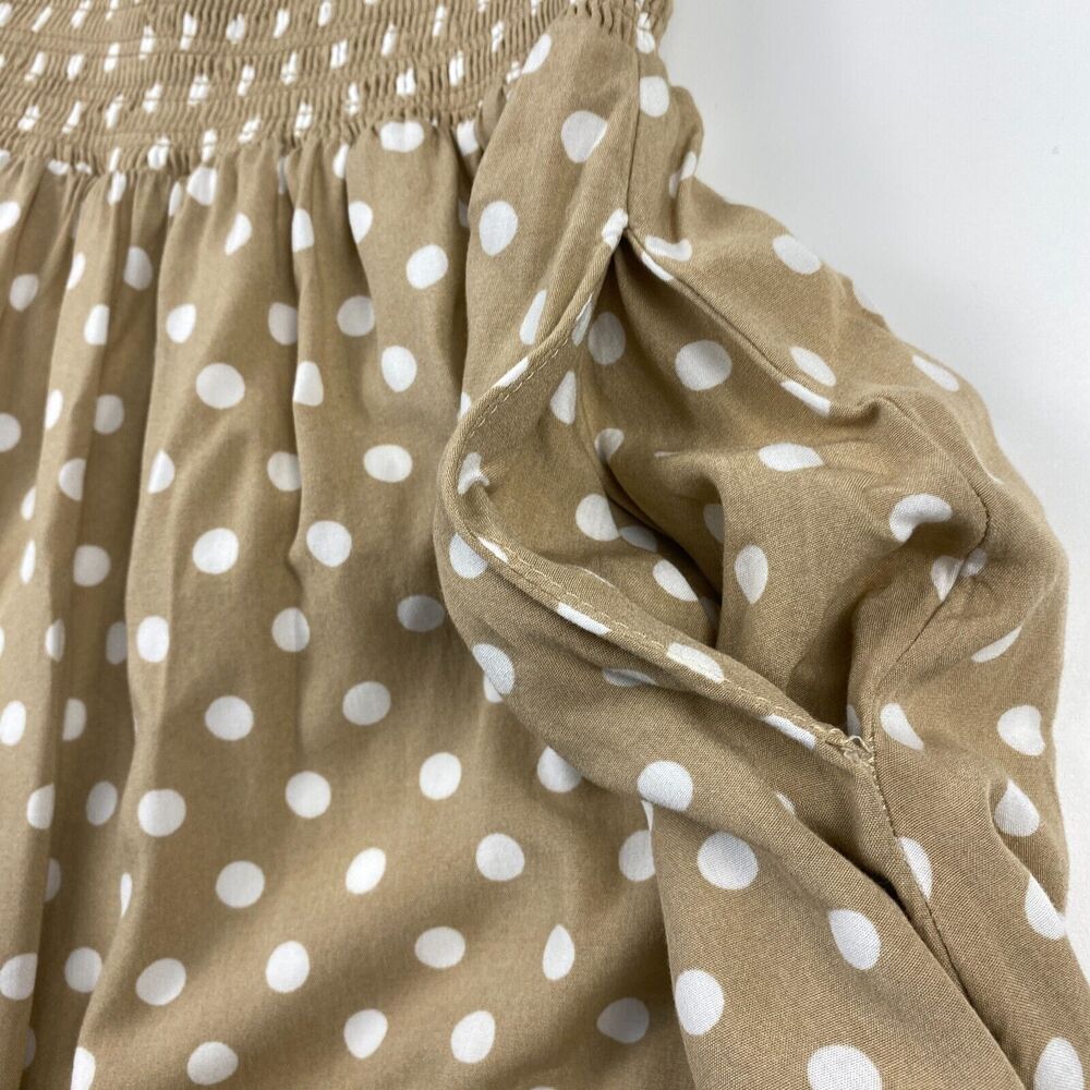 Anthropologie Dolan Dress Left Coast Womens Smocked Midi Polka Dot Small Beige - Picture 5 of 11